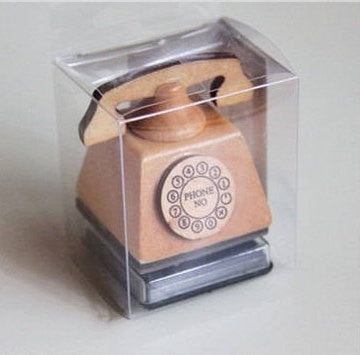 Hand Dial Telephone Wood mounted Rubber Stamp with free ink pad