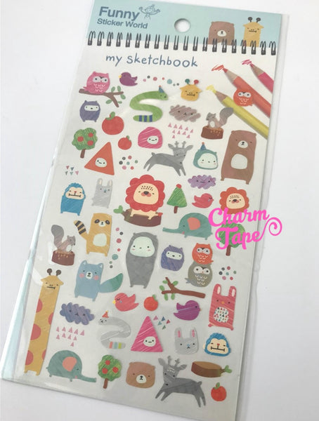 Sketchbook Animals plastic stickers by Funny Korea - 1 Sheets SS256