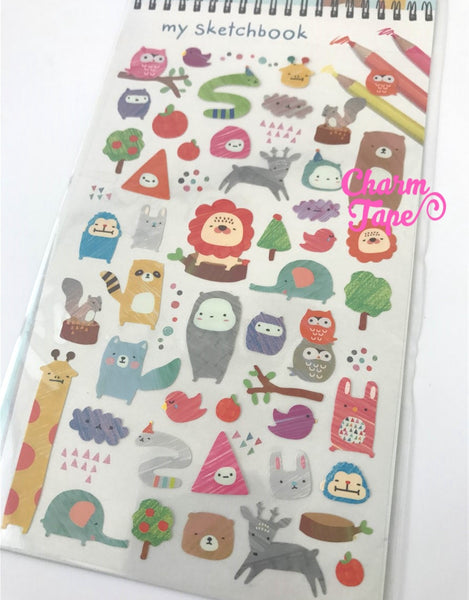 Sketchbook Animals plastic stickers by Funny Korea - 1 Sheets SS256