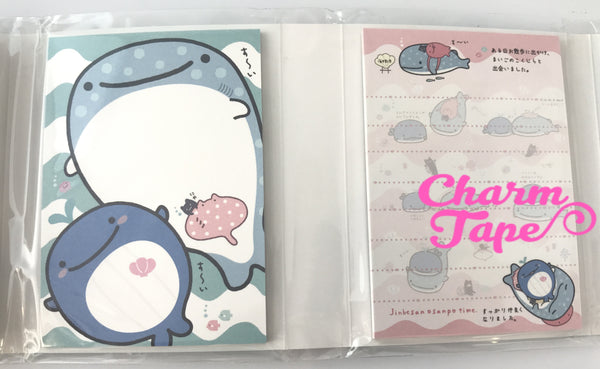 Jinbesan Mini Memo Pad with  Whale Erasers by San-x from Japan