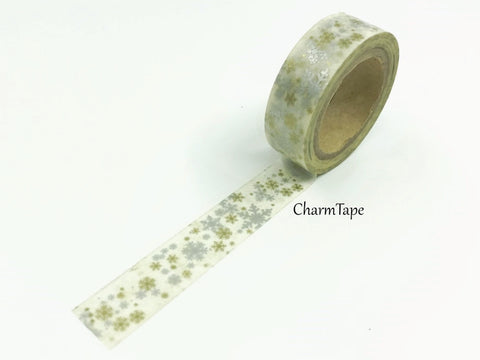 Festive Snowflakes on white Washi Tape 15mm 8meters WT975 - CharmTape - 1