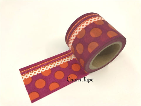 Big Washi Tape - Orange Dots and lace border 38mm x 10 meters WT987 - CharmTape - 1