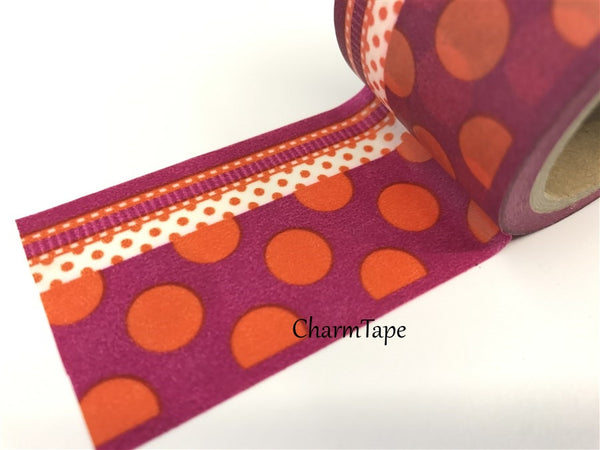 Big Washi Tape - Orange Dots and lace border 38mm x 10 meters WT987 - CharmTape - 2