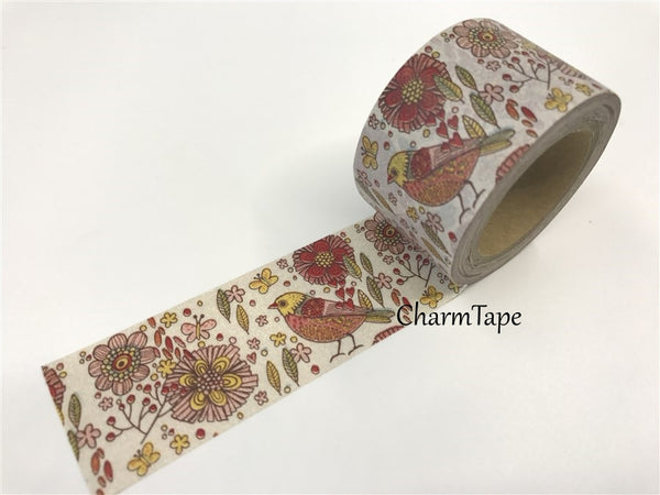 Big Washi Tape - Flowers & Bird 30mm x 10m WT620 - CharmTape - 2