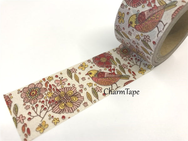 Big Washi Tape - Flowers & Bird 30mm x 10m WT620 - CharmTape - 1