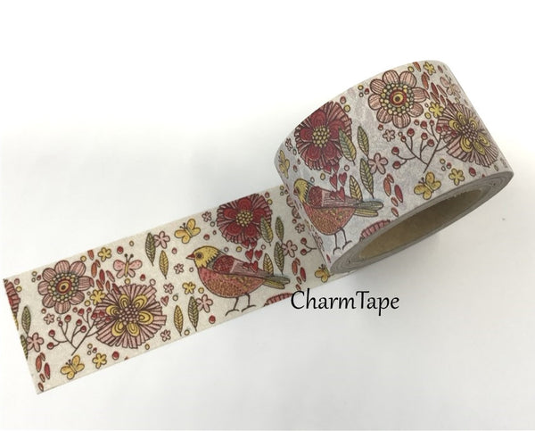 Big Washi Tape - Flowers & Bird 30mm x 10m WT620 - CharmTape - 3