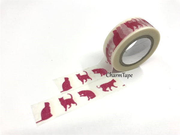 Washi Tape - Red Cat silhouette 15mm x 8 meters WT575 - CharmTape - 2