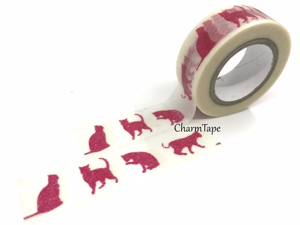 Washi Tape - Red Cat silhouette 15mm x 8 meters WT575 - CharmTape - 1