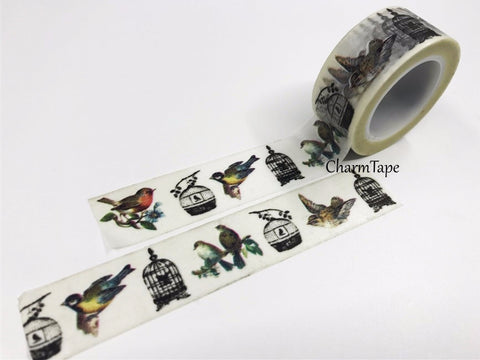 Bird & cage Washi Tape Big Roll (20mm x 10m) WT352 - CharmTape - 1