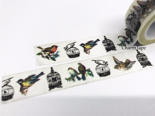 Bird & cage Washi Tape Big Roll (20mm x 10m) WT352 - CharmTape - 2