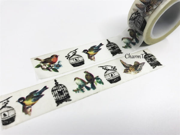 Bird & cage Washi Tape Big Roll (20mm x 10m) WT352 - CharmTape - 3