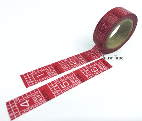 Translucent Numbers on Red Washi Masking Tape WT138 - CharmTape - 1