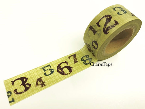 Digit Numbers on Khaki Plaid Washi Tape 20mm x 5m WT208 - CharmTape - 1