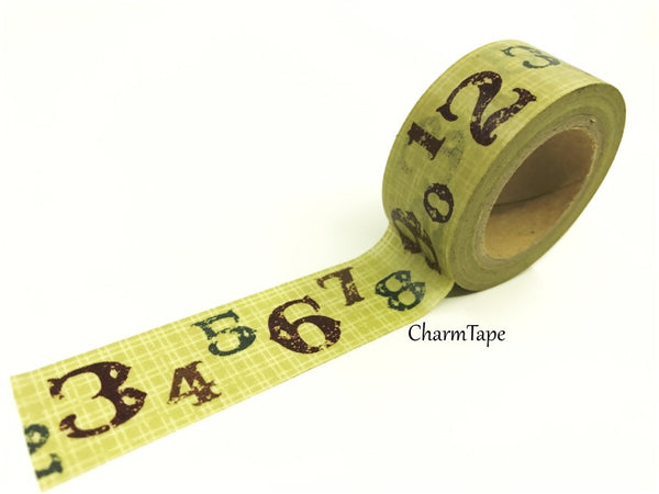 Digit Numbers on Khaki Plaid Washi Tape 20mm x 5m WT208 - CharmTape - 3