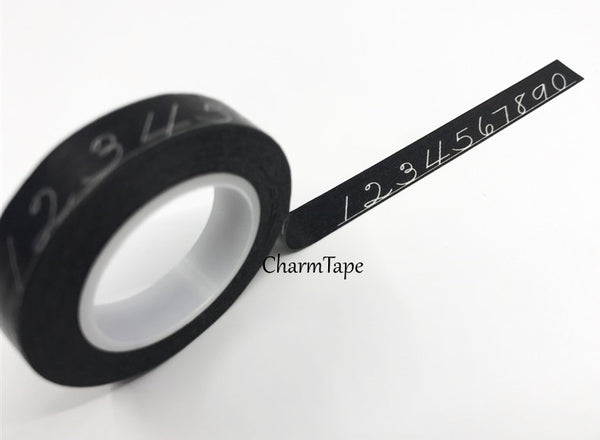 Chalk numbers on Black Washi Tape 10mm x 10meters WT306 - CharmTape - 2