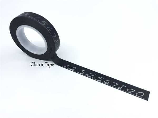 Chalk numbers on Black Washi Tape 10mm x 10meters WT306 - CharmTape - 3