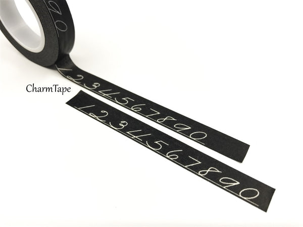 Chalk numbers on Black Washi Tape 10mm x 10meters WT306 - CharmTape - 1