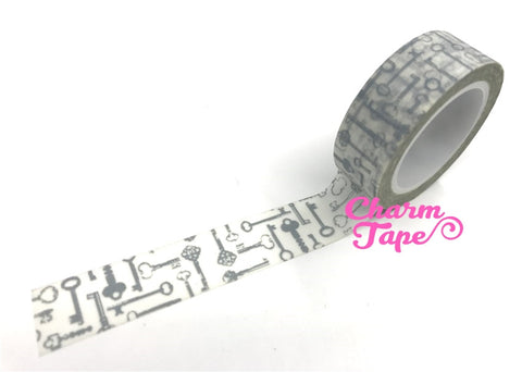 Silver Antique Keys Washi Tape 15mm x 10m WT384 - CharmTape - 1