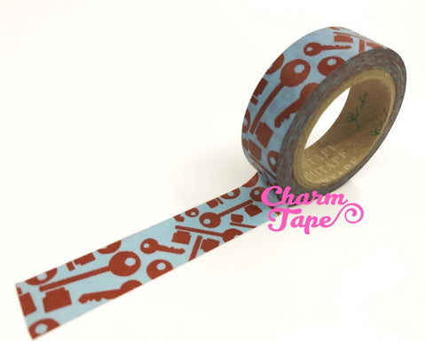 Maroon Antique Keys Washi Tape 15mm x 10m WT121 - CharmTape