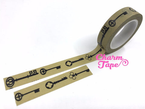 Antique key silhouette Washi tape 10mm x 10m WT489 - CharmTape - 1