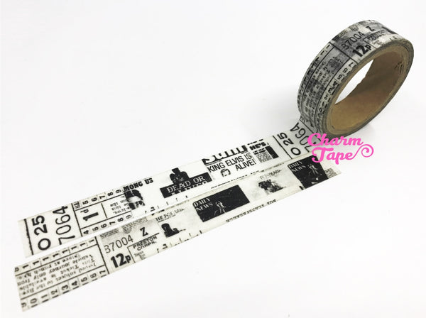 Black & White newspaper inspired Washi Tape 15mm x 10 meters WT311