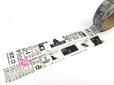 Black & White newspaper inspired Washi Tape 15mm x 10 meters WT311