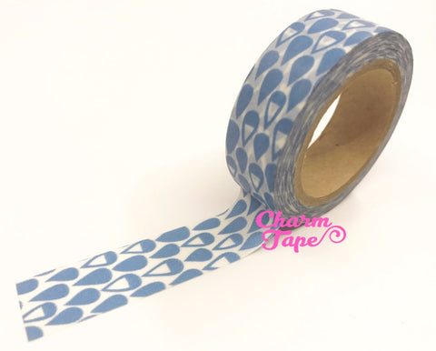 Rain drops on blue Washi tape - 15mm x 10m  WT506 - CharmTape