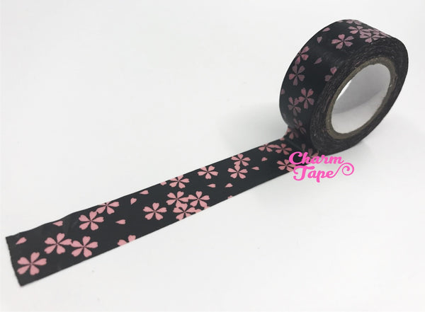 Washi Tape Pink Sakura flowers 15mm x 8 meters WT585 - CharmTape - 1