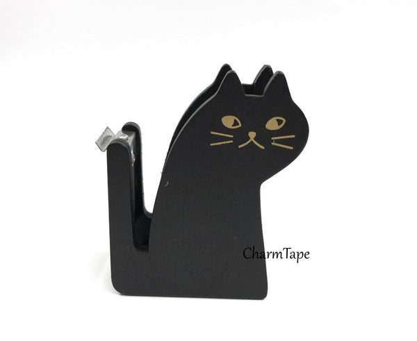 Black Cat Washi Tape Dispenser / Wood Tape Holder / Tape Cutter - CharmTape - 3