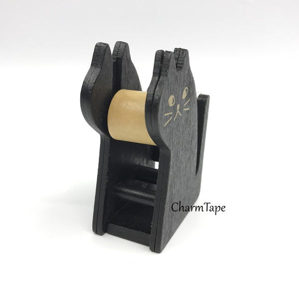 Black Cat Washi Tape Dispenser / Wood Tape Holder / Tape Cutter - CharmTape - 4