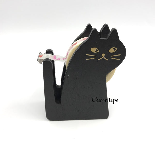 Black Cat Washi Tape Dispenser / Wood Tape Holder / Tape Cutter - CharmTape - 1