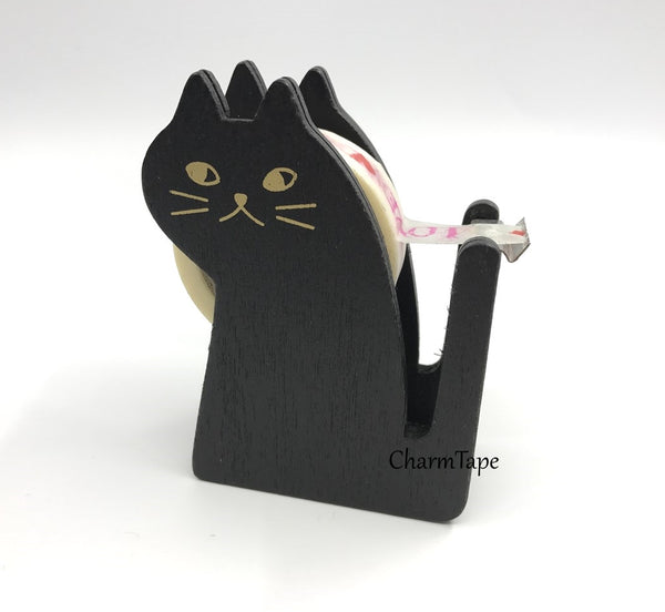 Black Cat Washi Tape Dispenser / Wood Tape Holder / Tape Cutter - CharmTape - 2