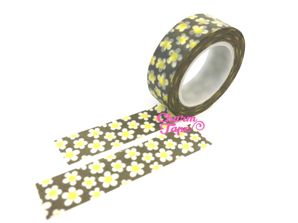 White daisy on grey Washi Tape 10m x 15mm WT353 - CharmTape - 2