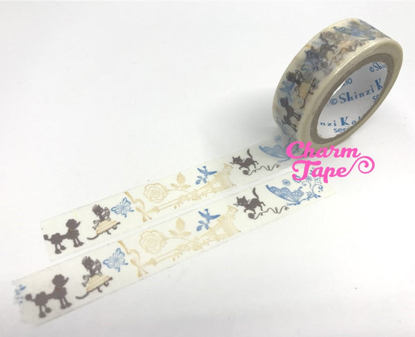 Poodle dog & Black cat Washi tape 15mm x 10 meters by Shinzi Katoh WT341 - CharmTape - 2