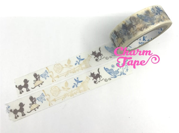 Poodle dog & Black cat Washi tape 15mm x 10 meters by Shinzi Katoh WT341 - CharmTape - 3