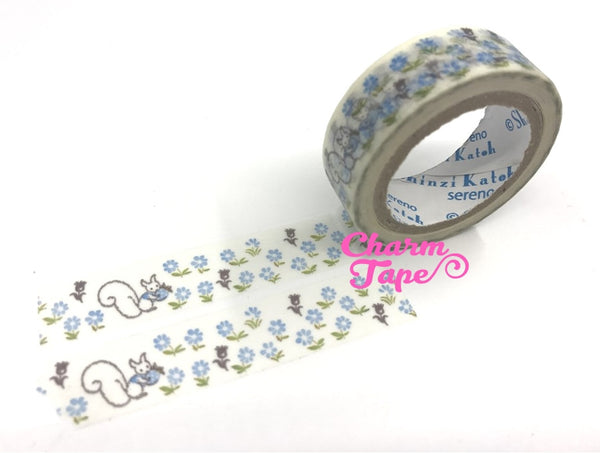 Squirrel collecting flowers Washi tape 15mm x 10 meters by Shinzi Katoh WT746 - CharmTape - 2