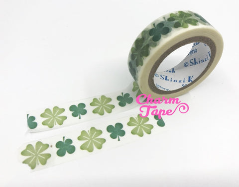 Green clover leaf Washi tape 15mm x 10m WT756 by Shinzi Katoh - CharmTape - 1