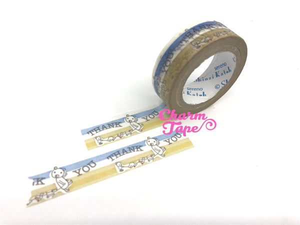 Thank you & Bear Washi Tape Full Roll 11yards by Shinzi Katoh WT339 - CharmTape - 3