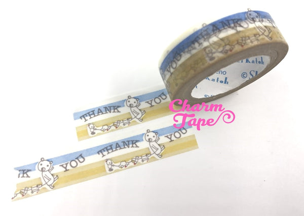 Thank you & Bear Washi Tape Full Roll 11yards by Shinzi Katoh WT339 - CharmTape - 1