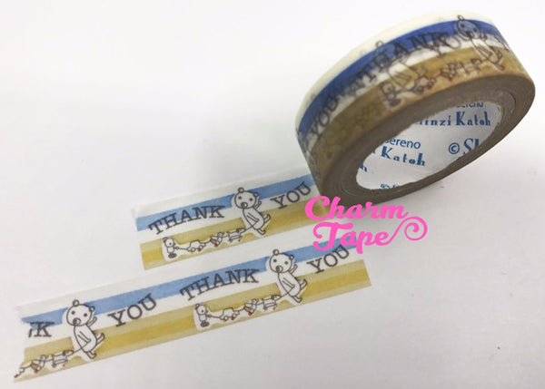 Thank you & Bear Washi Tape Full Roll 11yards by Shinzi Katoh WT339 - CharmTape - 4