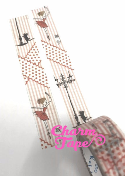 Ballerina & Black cat washi tape - 10 meters WT821 Shinzi Katoh - CharmTape - 3