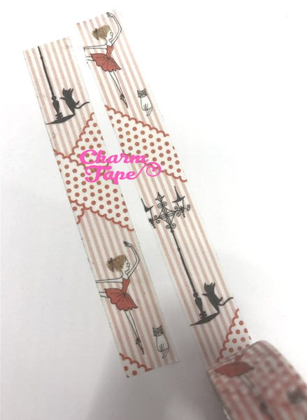 Ballerina & Black cat washi tape - 10 meters WT821 Shinzi Katoh - CharmTape - 8