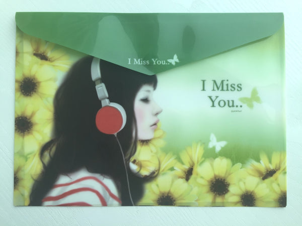 Pinkfoot Pretty Girl A4 plastic folder envelope - I Miss You - CharmTape - 1