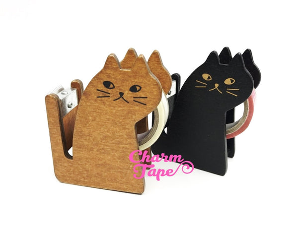 Cat Washi Tape Dispenser / Wood Tape Holder / Tape Cutter