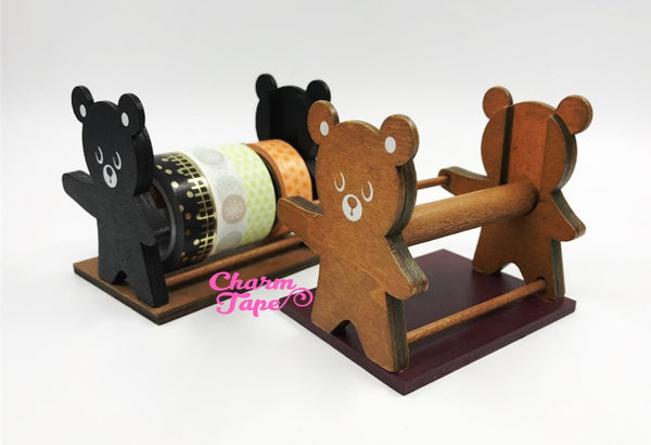 Bear Washi Tape Wood Case / Masking Tape Organizer / Tape Holder - Black or Natural