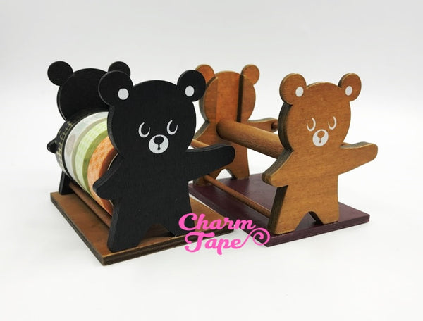 Bear Washi Tape Wood Case / Masking Tape Organizer / Tape Holder - Black or Natural