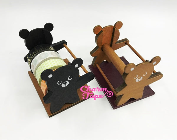 Bear Washi Tape Wood Case / Masking Tape Organizer / Tape Holder - Black or Natural