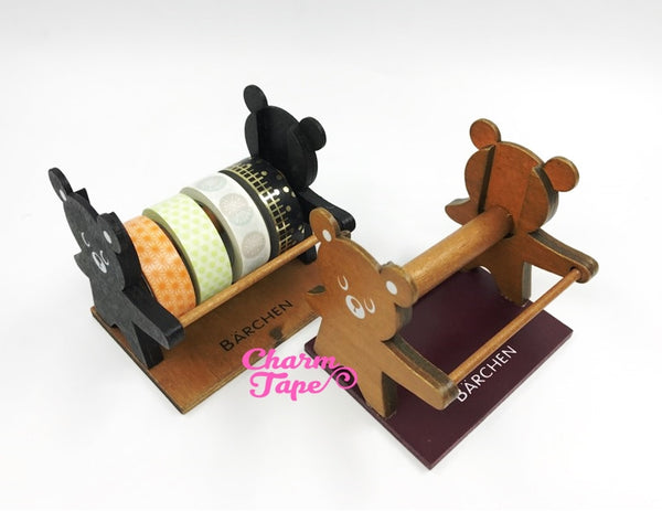 Bear Washi Tape Wood Case / Masking Tape Organizer / Tape Holder - Black or Natural