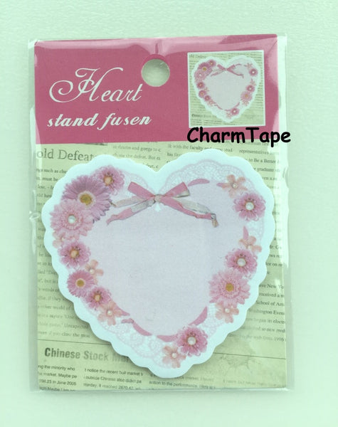 Pink Heart with floral Sticky Post It Memo Note Pad 20 sheets SS370 - CharmTape