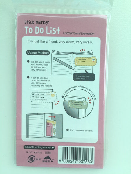 Animal To do list - Sticky Post It Memo Note Pad 80 sheets - CharmTape - 8